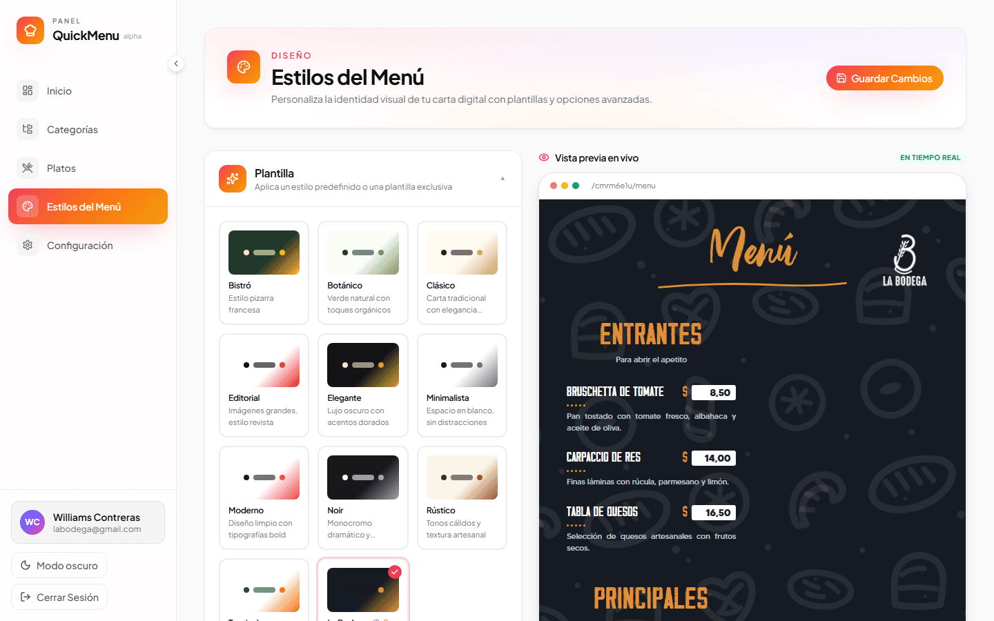 QuickMenu — SaaS de menús digitales — 2